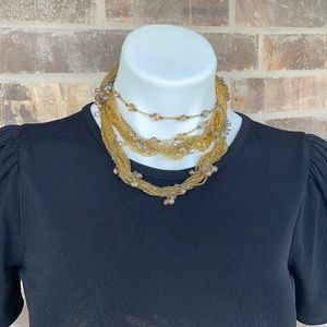 Golden Multi Strand Beaded Drape Necklace